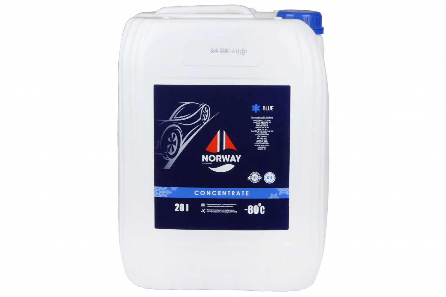 КОНЦЕНТРАТ АВТОРІДИНИ ОХОЛОДЖУЮЧОЇ «АНТИФРИЗ NORWAY G 11 -80°С» (СИНІЙ) 20Л.